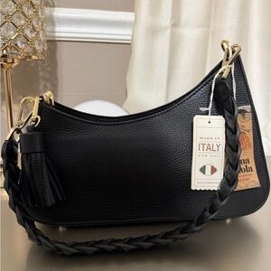 Black Genuine Italian Leather Shoulder Bag NWT